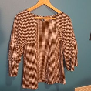 Como Vintage Micro-Plaid Ruffle Sleeve Top